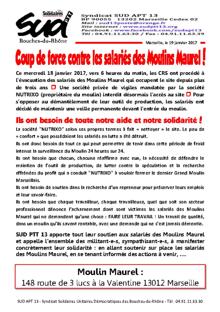 thumbnail of Coup de force contre les salariés des Moulins Maurel !